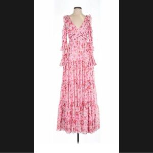 NWT Mac Duggal Ruffle Sleeve Floral Print Dress 55906 Poppy Pink Sz 12